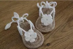 Sandálias Crochet Baby Flip Flop, Sandálias com Little Puff Flowers, Verão, 9cm,10cm,11cm