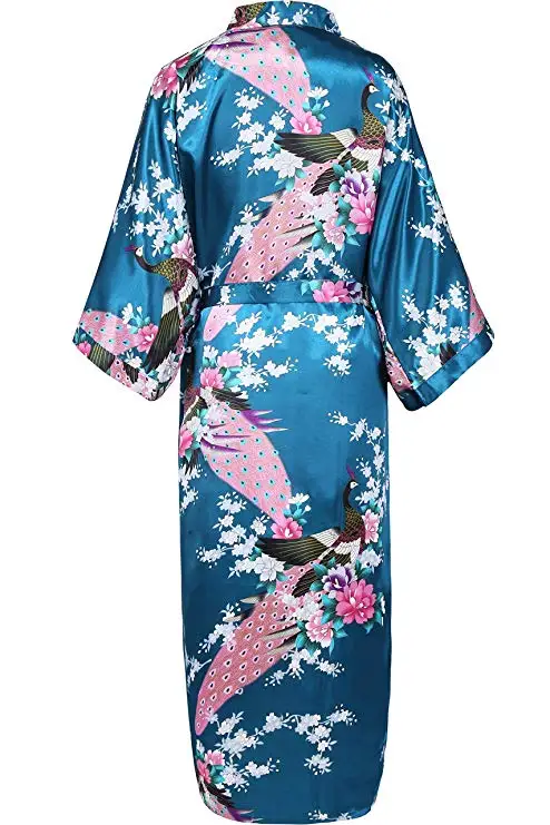 FZSLCYIYI Summer Pink Female Nightgown Kimono Bathrobe Rayon Sleepwear Peacock&Floral Bride Bridesmaid Wedding Robe Gown