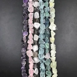 23-26pcs/strand,6Stone Choice Raw Crystal Nugget Beads,Irregular Rough Amethysts Rose Smoky Blue Quartz Fluorite Pendant Jewelry