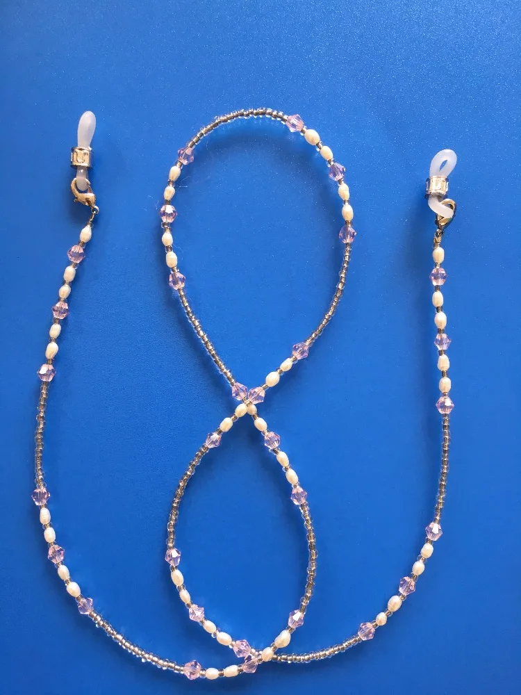 pink glass and white fresh water pearl beaded eyewear retainer eyeglass string sunglass chain holder eyewear accessories