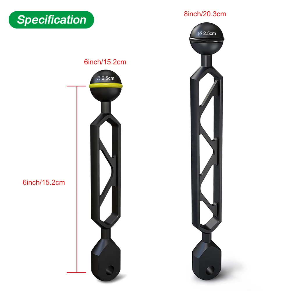 الغوص كاميرا مشتركة الكرة الذراع YS محول نظام ل ستروب صينية توصيل التصوير تحت الماء ملحق تمديد الذراع 6 8 بوصة