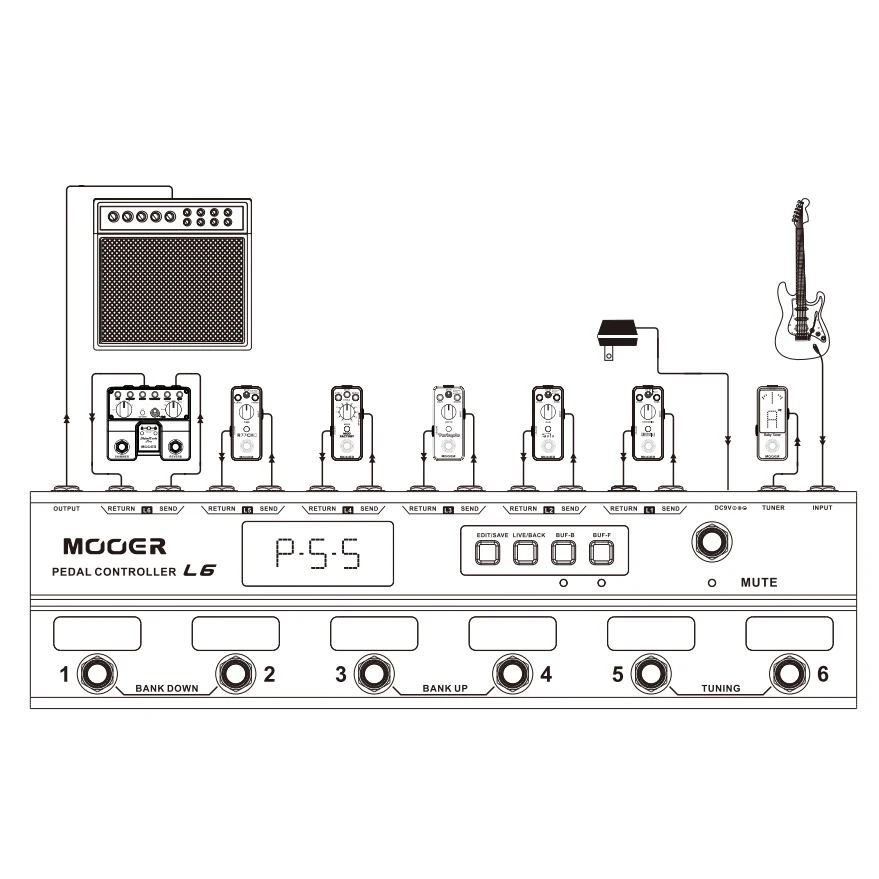 Mooer PCL6 Pedal Controller Programmable Loopswitcher with 6 Loops L6 PL6 With Free connector