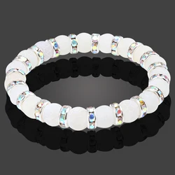 shshd Natural Stone Bracelet White Pink Blue Rhinestone Charm Crystal Beaded Bracelets&Bangles for Women Fashion Elastic Jewelry