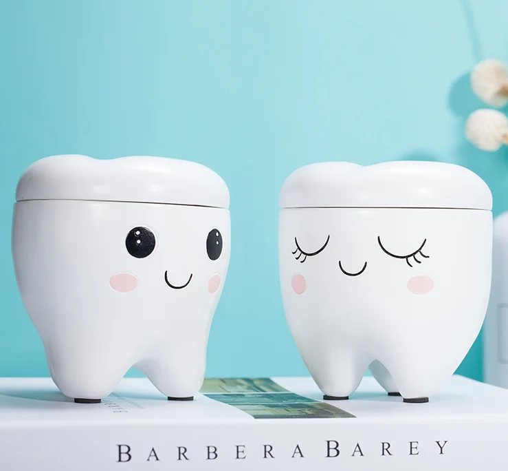 Resin Girl Boy Tooth Shape Design Tooth Storage Box For Newborn Deciduous Tooth Storage Box Organizer Milk Teeth For Baby Z746