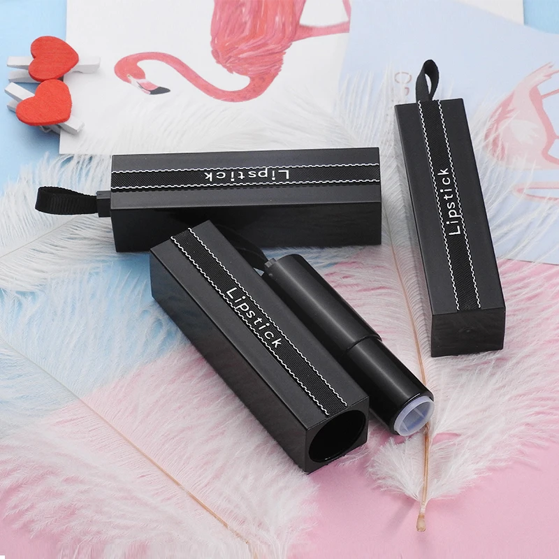 12.1mm Square Black Lipstick Tube DIY Lip Balm Tube Packaging Elegant Lip Rough Cosmetic Containers 20pcs/lot