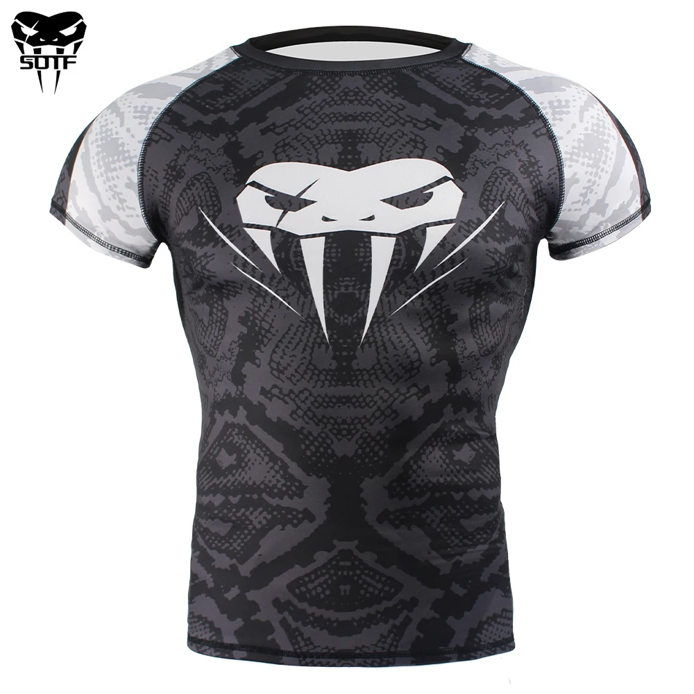 SOTF skala węża z krótkim rękawem fitness MMA koszulki bokserskie tygrys muay thai rashguard jiu jitsu król boks t shirt mma kompresja