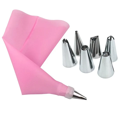 ATUCOHO Silikon Icing Piping Creme Gebäck-tasche 6 Edelstahl Düse Set DIY Kuchen Dekorieren Tipps Set Küche Zubehör