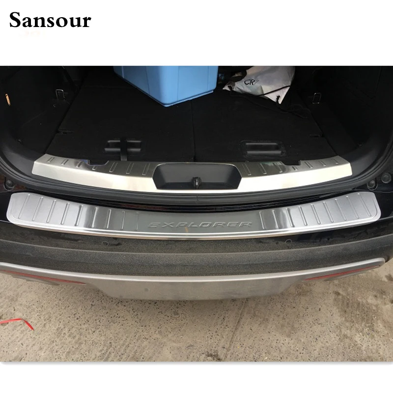 

Модификация задней пластины Ford Explorer 2013 2014 2015 16, защита заднего внешнего и внутреннего бампера из нержавеющей стали, накладка на порог