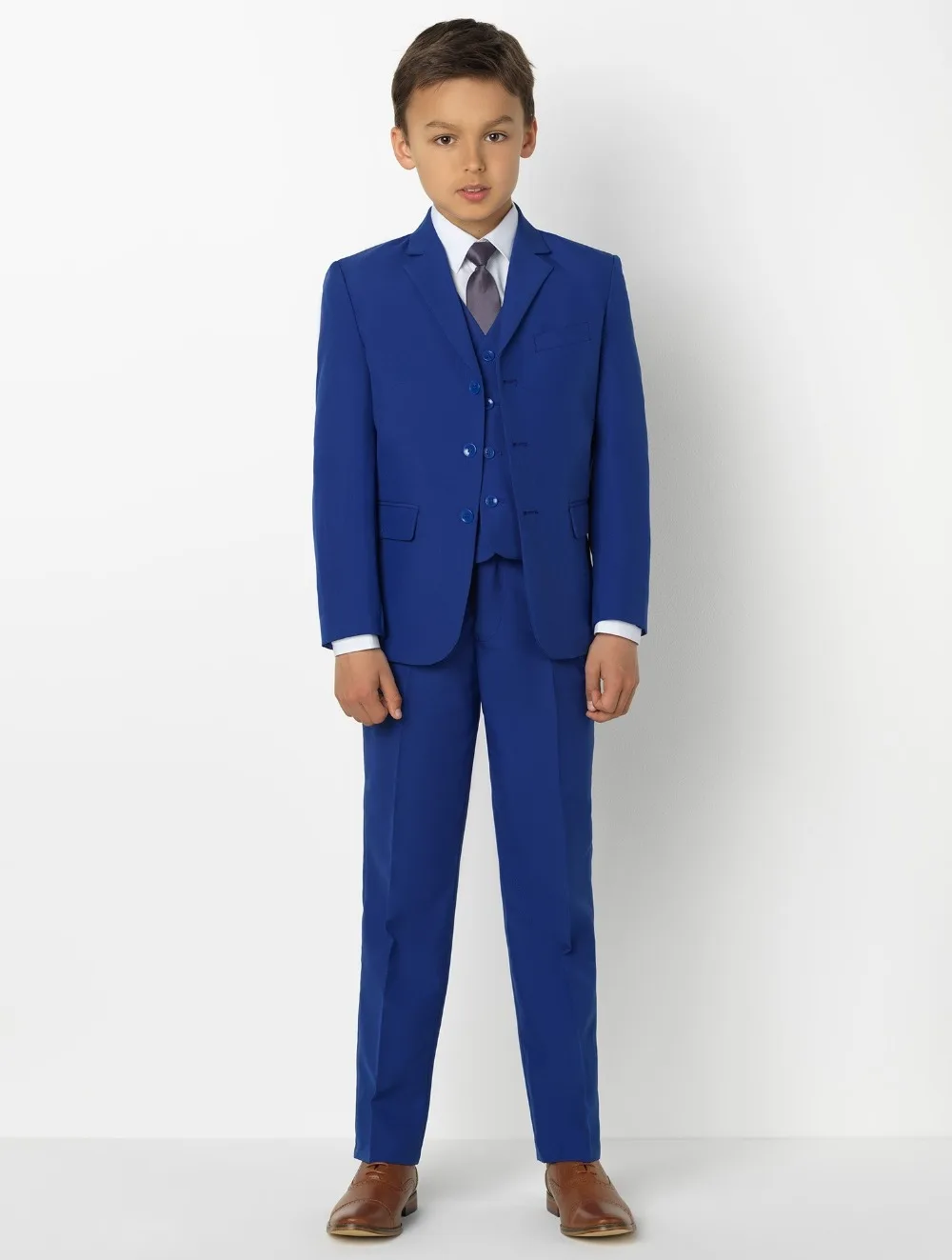 2019 neue Ankunft Kleidung Der Jungen Erreichte Revers Kinder Anzüge Mode Kinder Kleidung Set 3 Stück Prom Anzüge (Jacke + hosen + Tie + Weste)