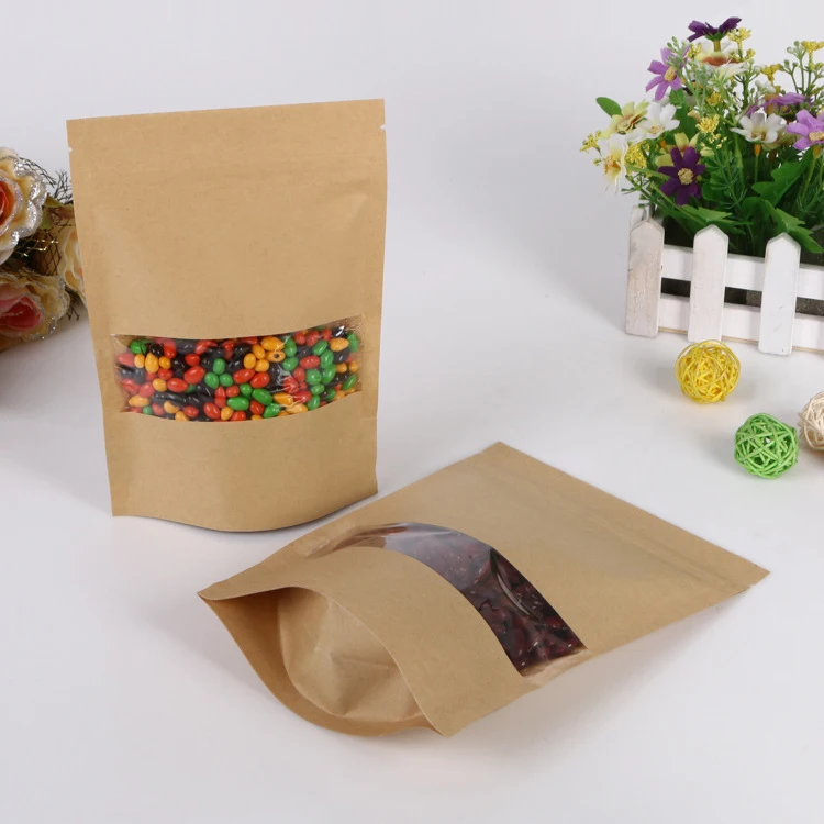 20*30+5cm 30pcs Kraft Paper Ziplock Window Bag For Gift/tea/candy/jewelry/bread Packaging Paper Food Bag Diy Jewelry Display