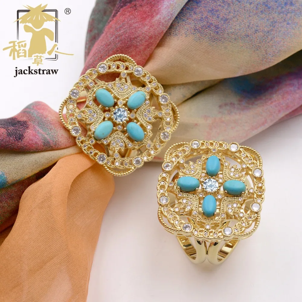 

Jackstraw 2018 newest high-quality copper jewelry zircon retro all-match silk scarf buckle ring jewelry