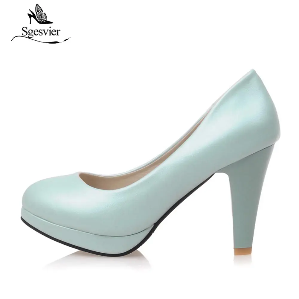 Sgesvier Black White Women Pumps High Heels Shoes Thick Heel Round Toe Pumps Size 32-48 Summer Autumn Fashion Shoes Ladies B207