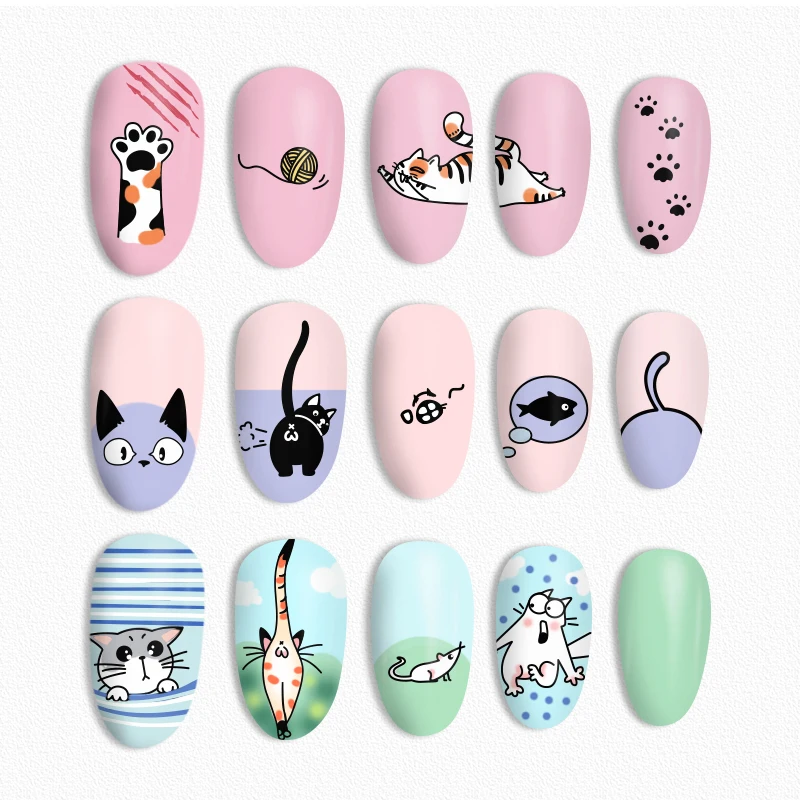 BORN PRETTY-placas rectangulares para estampado de uñas, plantillas de acero inoxidable con gatos bonitos, plantilla de imagen para decoración de uñas, herramientas de placa DIY de animales