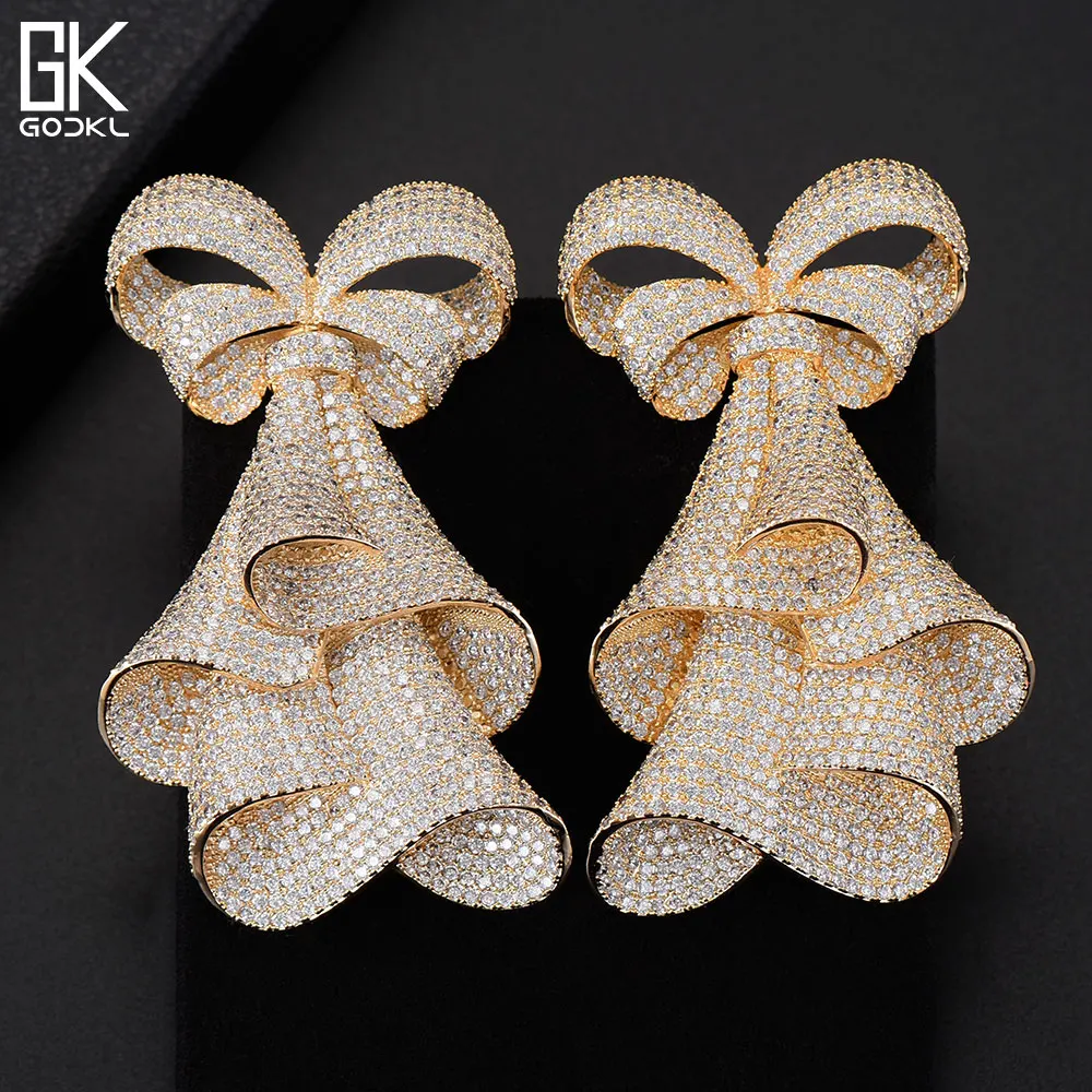 GODKI 74mm Trendy Luxury Bowknot Nigerian Statement Long Dangle Earrings For Women Wedding Zircon CZ Dubai Bridal Earrings 2018