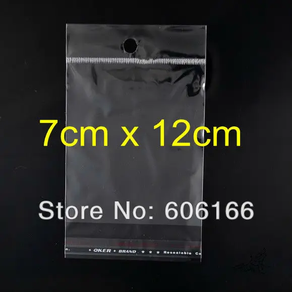 1000pc/lot 7*12 cm Hanging Hole Clear Self Adhesive Seal Poly OPP Bag Plastic Packaging Bags Wholesale