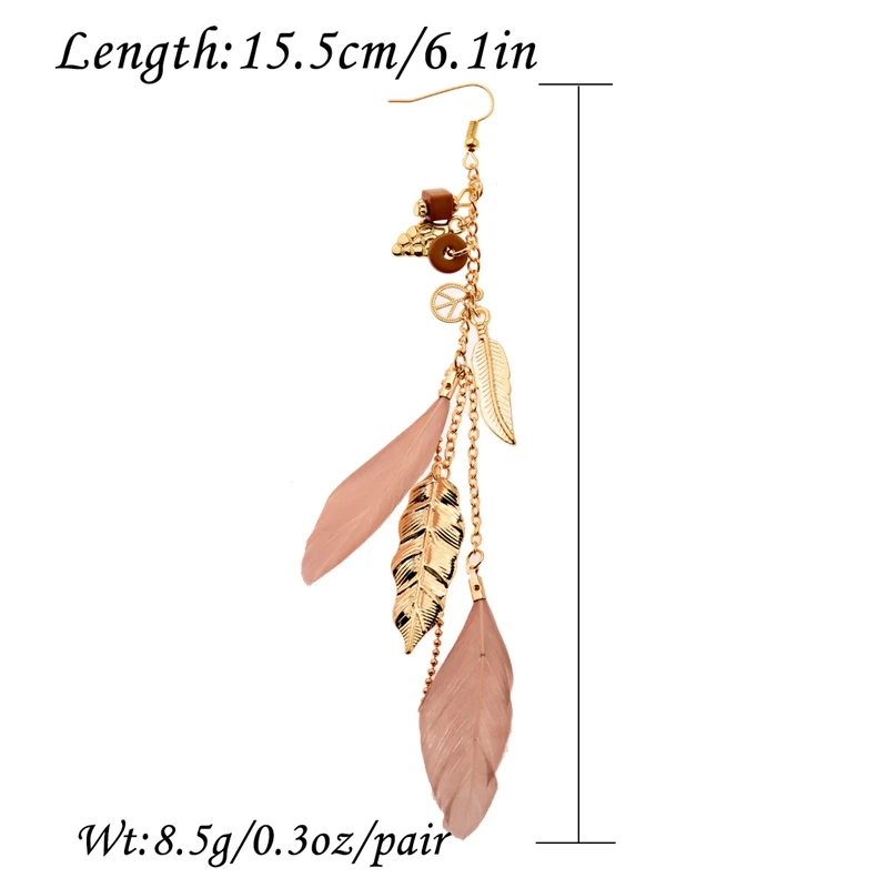 Bohemian Gold Color Long Alloy Tassel Earrings Women Kolczyki Vintage Wood Beads Feather Statement Earrings Fashion Jewelry 2019