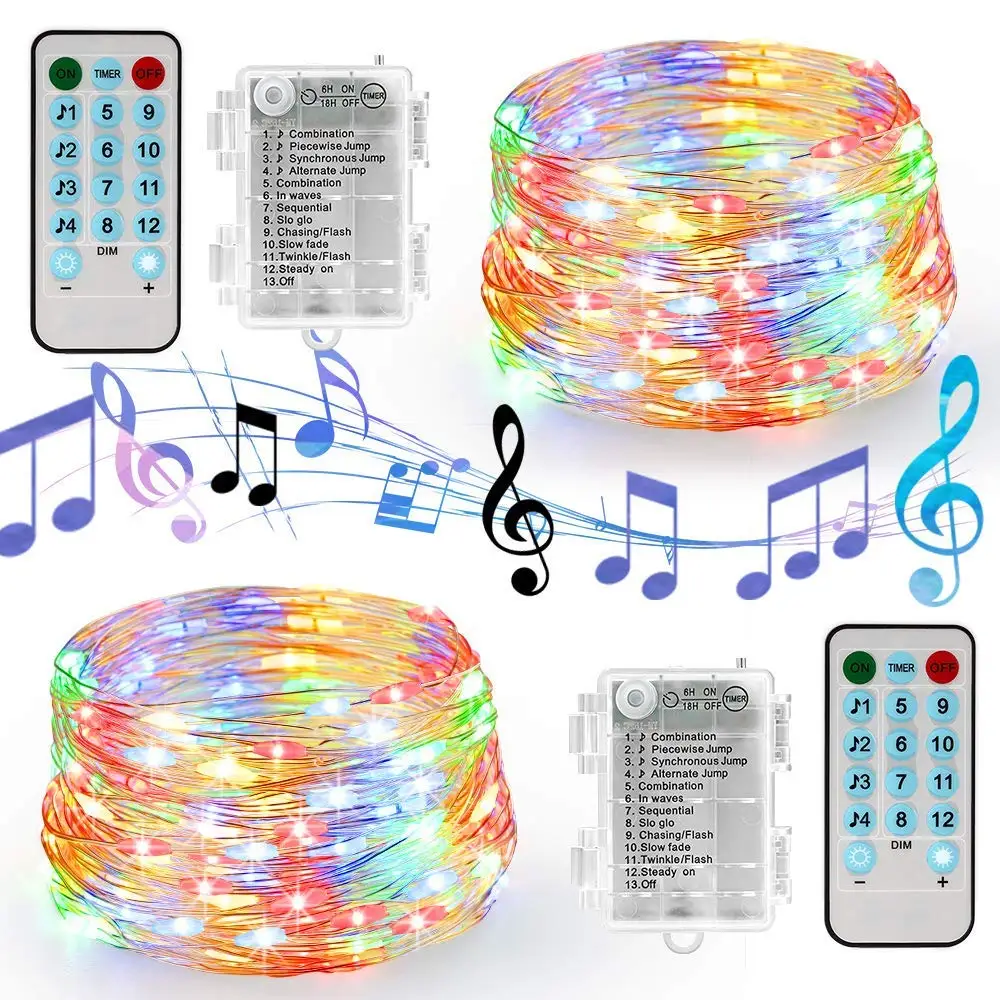 5M 10M Sound Activated LED Music String Lights Waterproof 12 Modes Copper Wire String Lights for Bars Parties Christmas Wedding