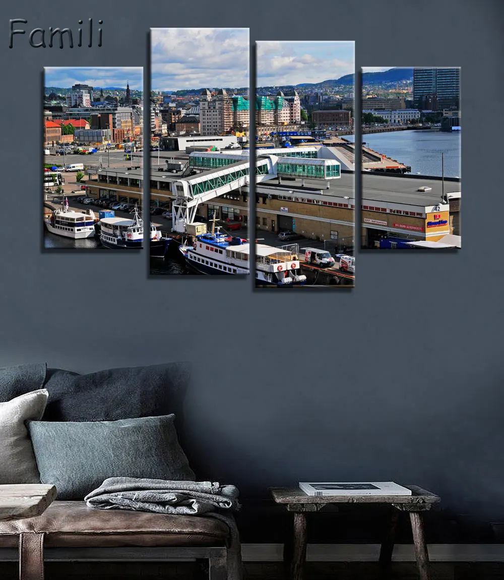 4 Panel Modular Wall Art Norway Reina Night Landscape Poster HD Print On Canvas Modern Home Decor Canvas Painting for Livingroom