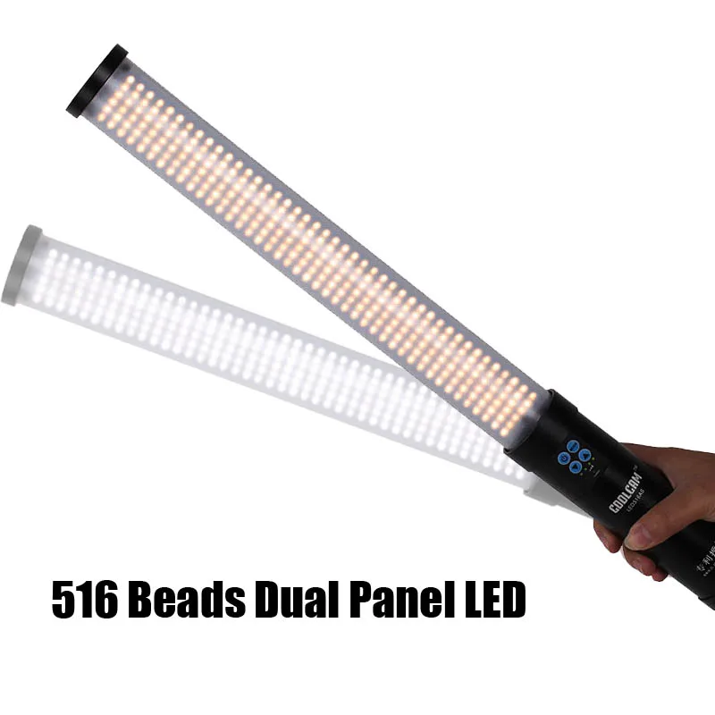 Handheld Dual Panel 516AS LED Photo/Video Light 3200-5600K Magic Tube Light Stick Built-in Battery Photography Lamp as ice light