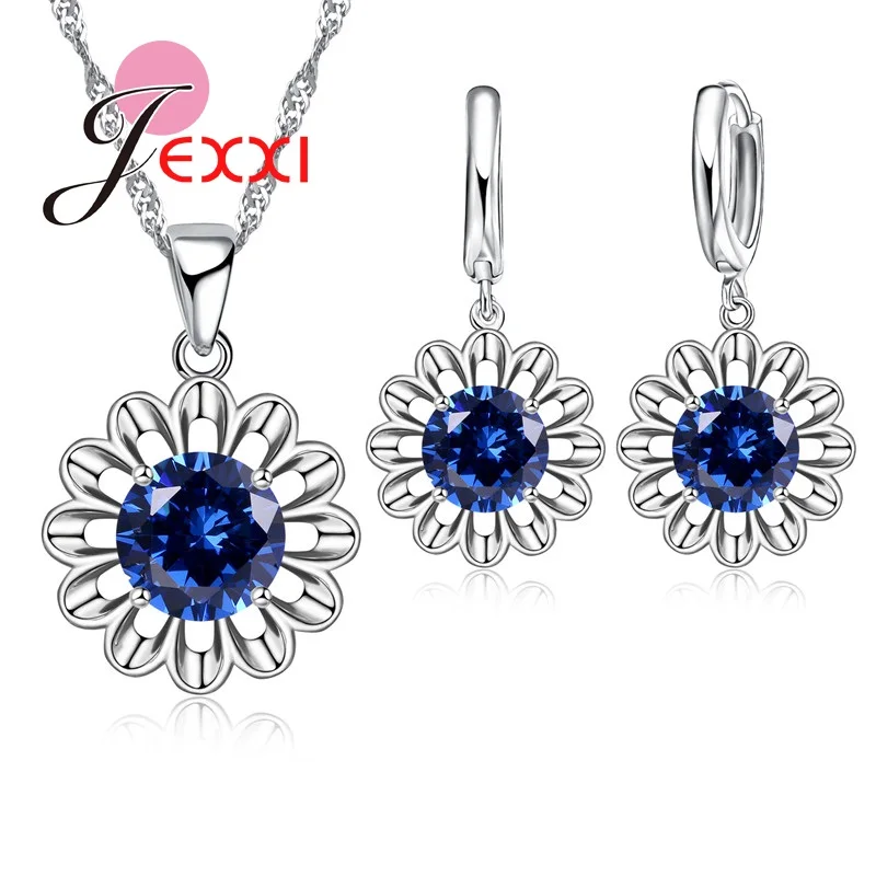 Pendant Necklace Earring Singapore Chain Woman Dress Gift Shining Cubic Zirconia Genuine 925 Sterling Silver Jewelry Sets