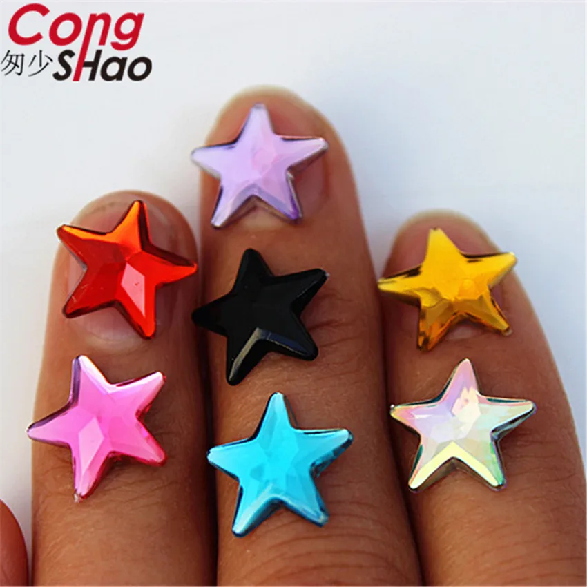 Cong Shao 200PCS 12mm Five pointed star Acrylic Rhinestone stones and crystals Flatback For DIY Clothes Decoration Craft CS86
