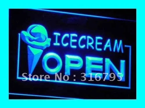 i015 Open Ice-cream Icecream Ice cream Ads Light Signs On/Off Switch 20+ Colors 5 Sizes