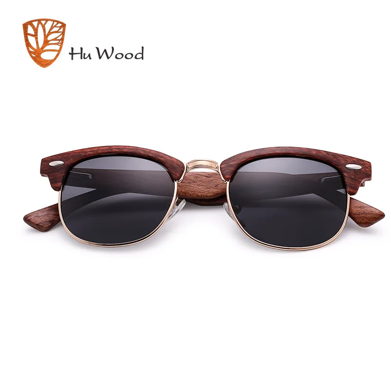 HU WOOD Fashion Oval Semi-Rimless Sunglasses For Unisex Polarized Sun Glasses Wooden Striped Horn Sunglass Driving GR8005