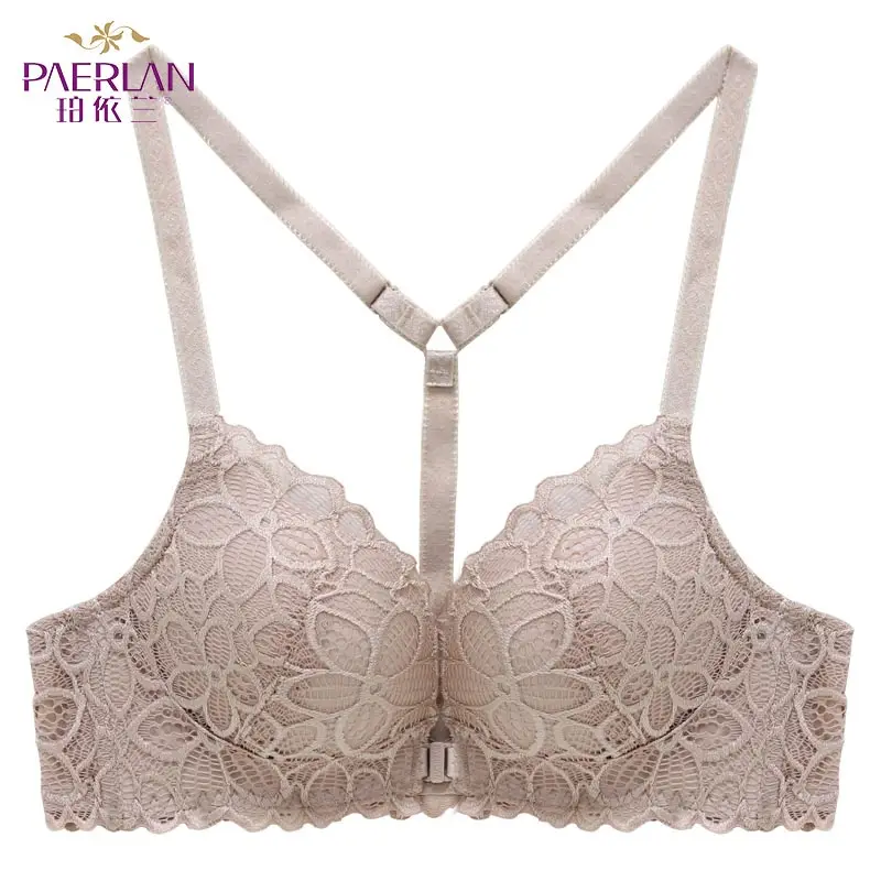 PAERLAN Front Closure Wire Free Lace Floral Hit Color Seamless Bra Small Chest Push Up Y-shaped Sexy Back Beauty Underwear Women