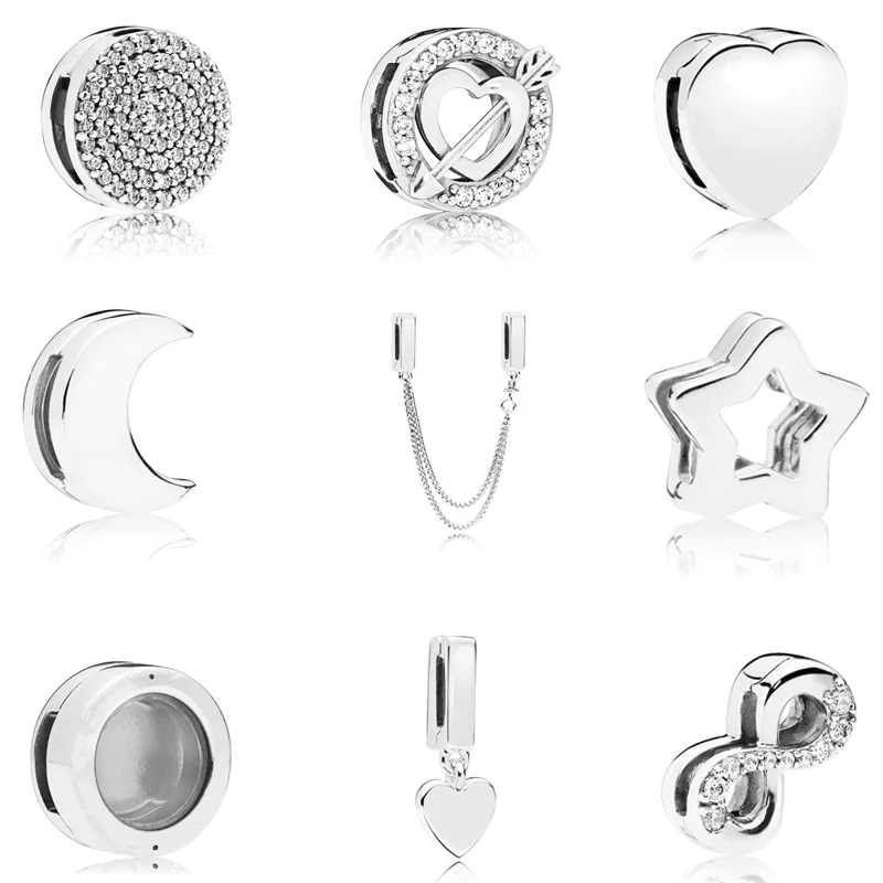 925 스털링 실버 비즈 매력 반사 엘레강스 클립, 크리스탈 비즈 핏, 오리지널 팬 팔찌, 여성용 DIY 쥬얼리 2021