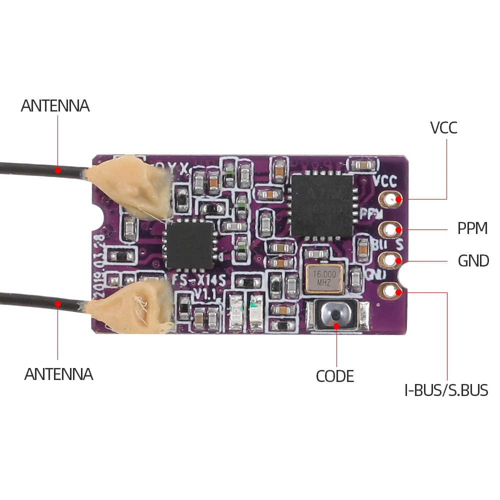 FlySky FS-X14S Receiver 2.4Ghz 14CH PPM  S.BUS Signal Outputs for FlySky FS-I6 NV14 FS-I6X FS-i4 FS-I4X Transmitter RC Parts