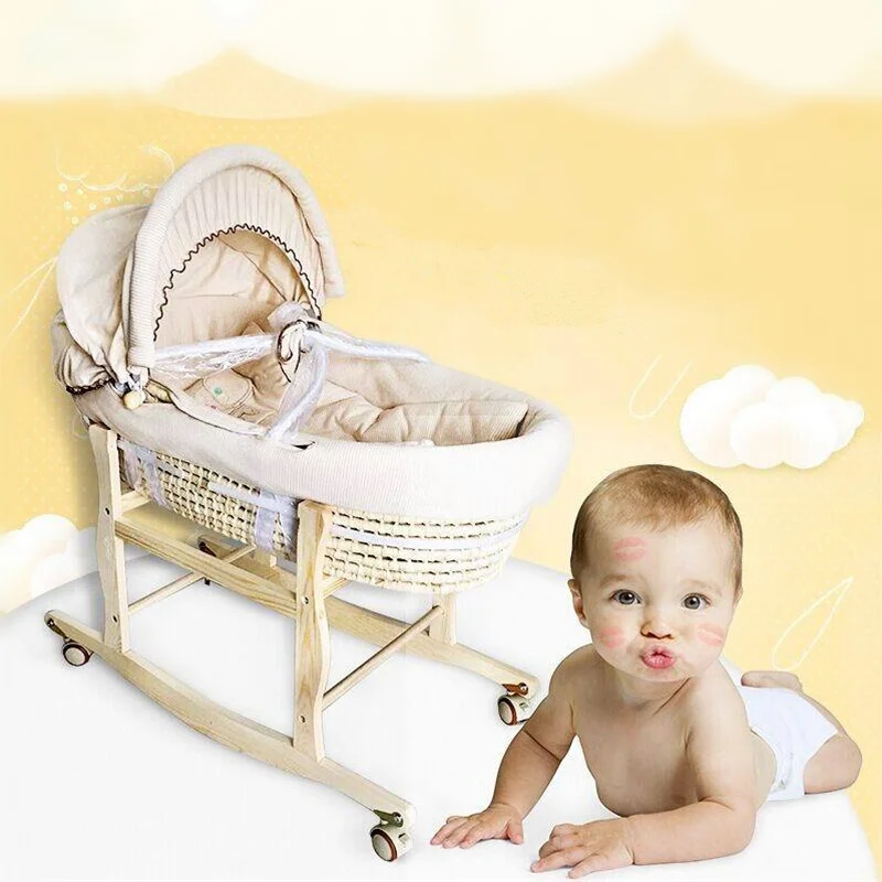 Panier Portable tissé en maïs pour bébé, berceau de couchage en coton de couleur naturelle pour nouveau-nés, pour voiture, chaise à bascule