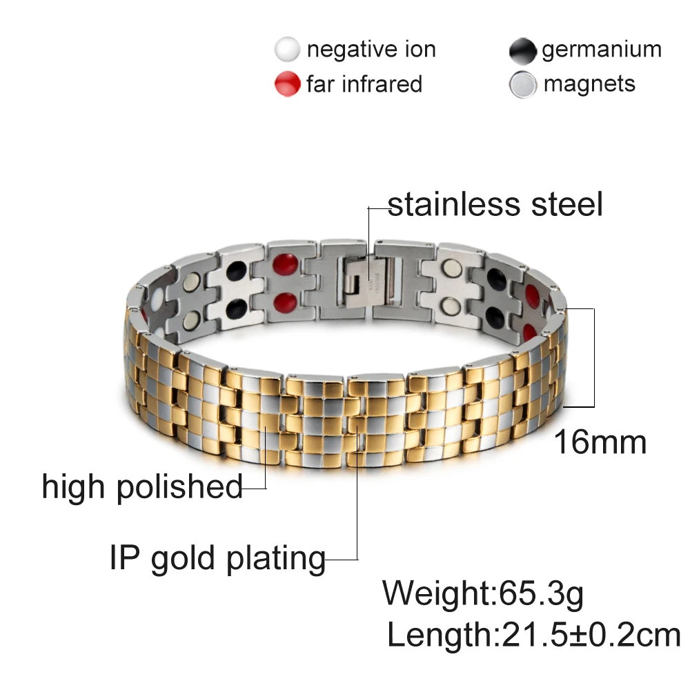 Vinterly Magnetic Bracelet Men Stainless Steel Black Wristband Magnetic Bracelets Men Hand Chain Germanium Energy Mens Bracelets