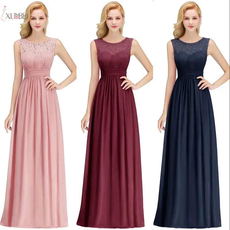 

2019 Burgundy Chiffon Long Bridesmaid Dresses A line Sleeveless Wedding Party Guest Gown robe demoiselle d'honneur