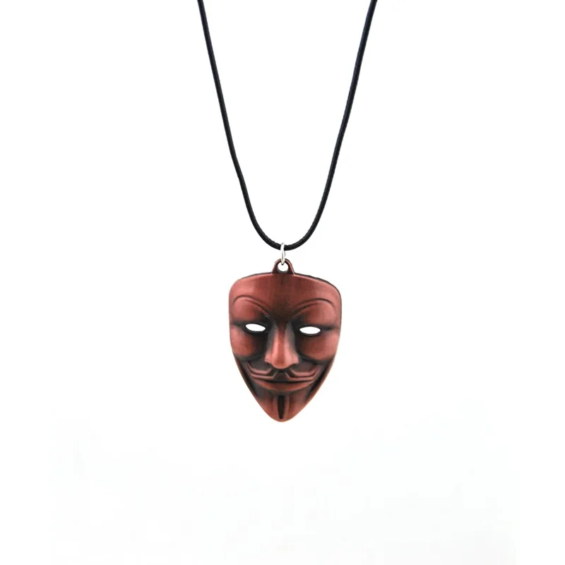 Original New Retro V for Vendetta Necklace Men Leather Chain Vintage Mask Pendant Necklace Women Jewelry Party Gift