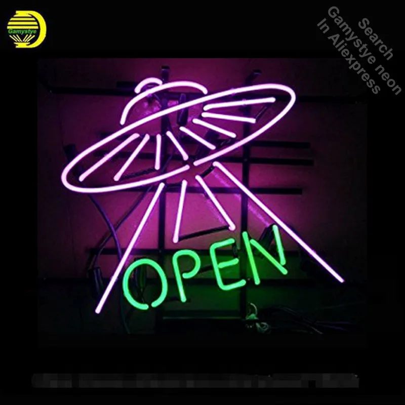 

UFO Open Neon Signs Handcrafted Neon Bulbs Glass Tube Decorate Windows Room Display beer Bar Pub sign outdoor Advertise for sale