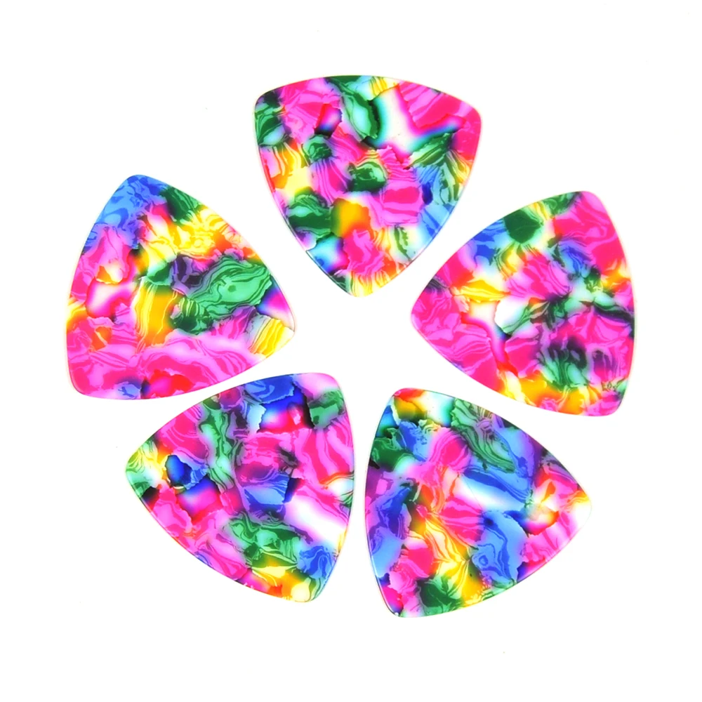 Lots of 100 pcs Tie-dye Rounded Triangle Big Size Medium 0.71mm Celluloid Guitar Picks