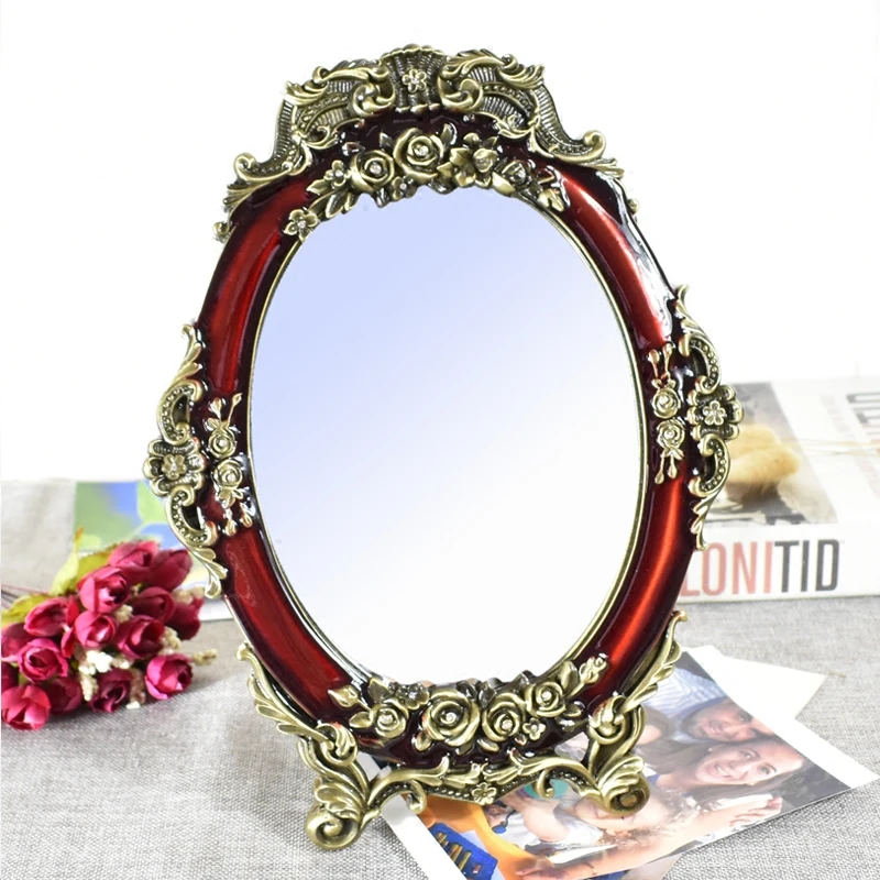 Married Red European Makeup Desktop Dowry Wedding Supplies Princess Retro Metal Vanity Mirror