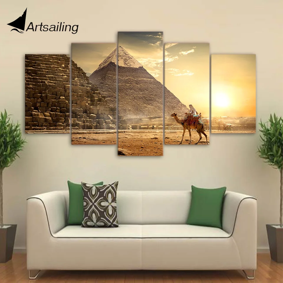 5 Piece HD Printed Ancient Egypt Pyramid Painting Pharaoh  Posters and Prints Wall Pictures for Home Decor Free shipping CU-2684