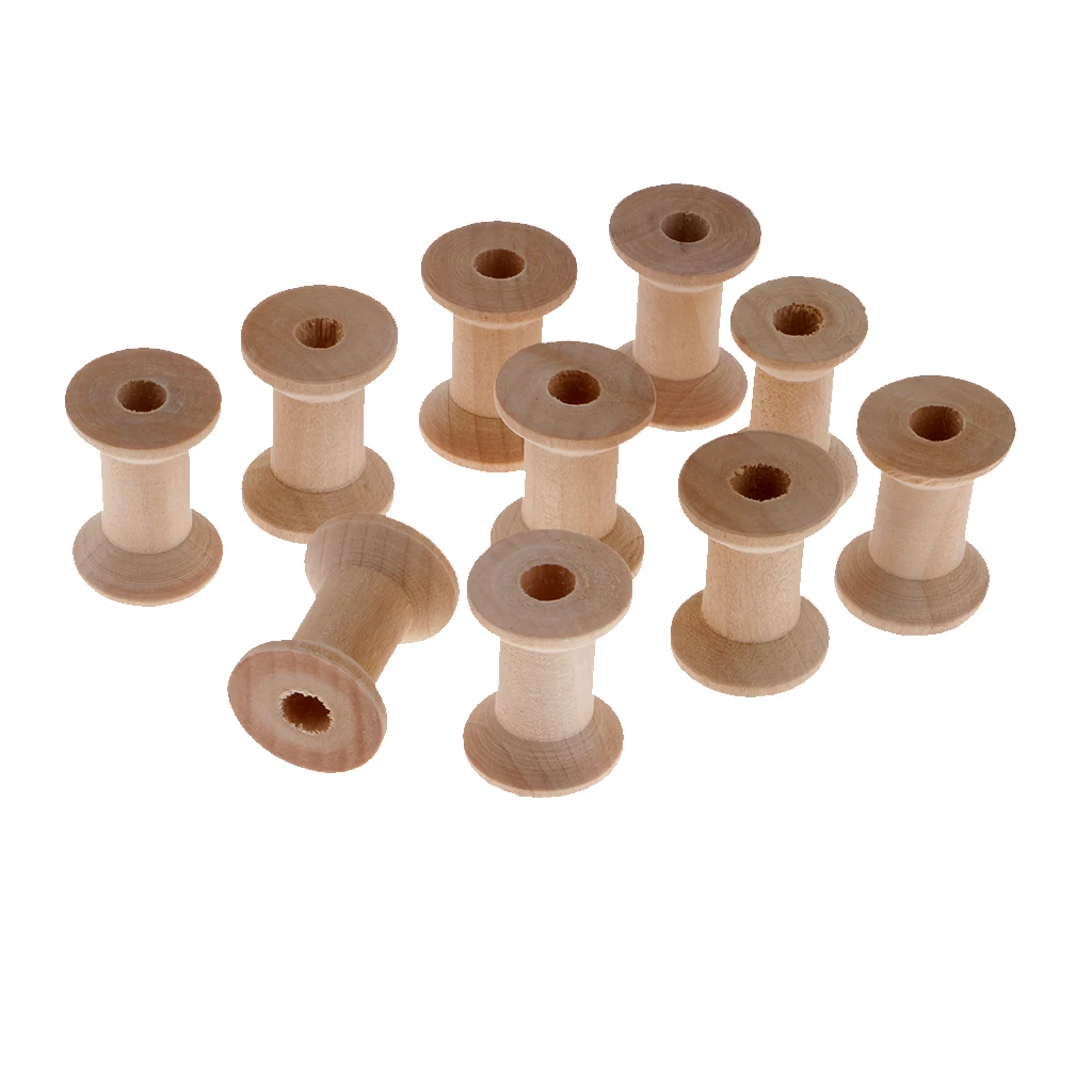 10 Pieces Wooden Empty Thread Spools Reels Bobbin For Sewing Ribbons 28x21mm