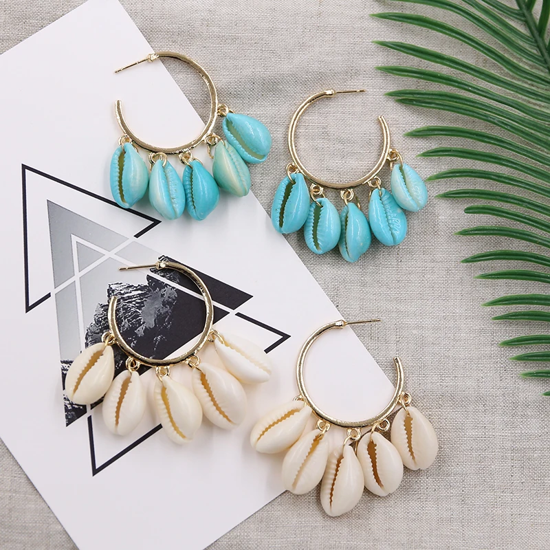 

Cowrie Shell Hoop Earrings for Women Summer Beach Earring Handmade Charm Shell Hoops Fashion Jewelry 2019 Pendientes Concha