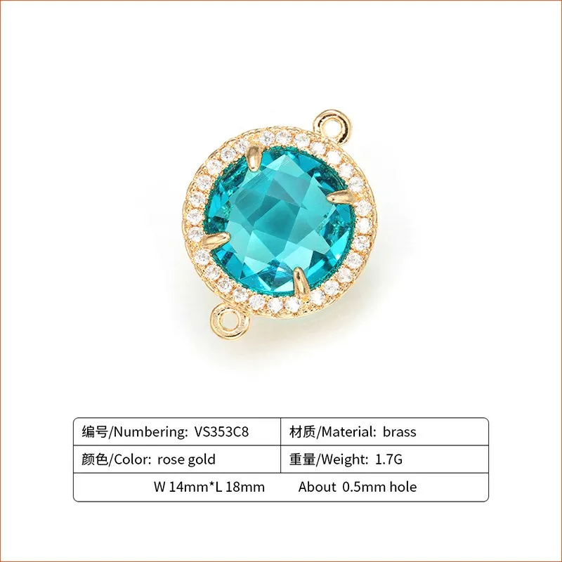 ZHUKOU 14x18mm Mooie Messing Zirconia Ronde Kristal Connectors voor Ketting Handgemaakte sieraden maken bevindingen model: VS353