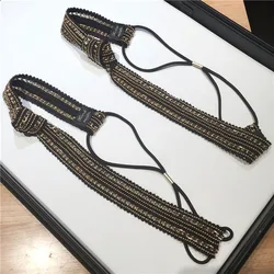 India Bohemian Gold Double Row Metal Chain with Beads Bow Headbands Jewelry for Women Party Wedding Hair Accessories Headpiece