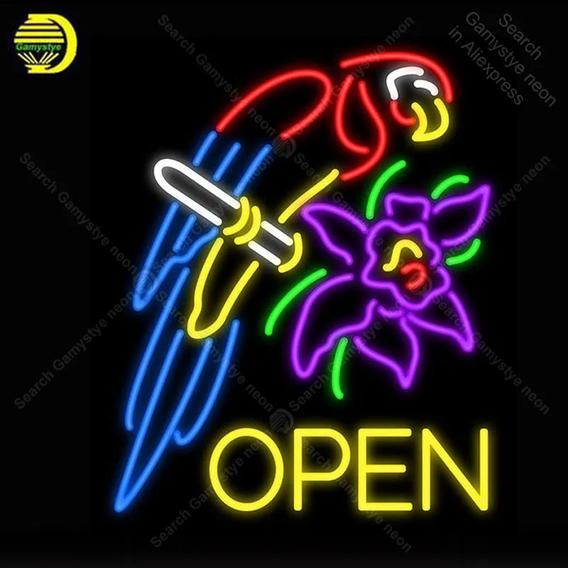 Neon Sign for Parrot Open Flower neon Light Sign illuminated Display Beer Club Sign glass Tubes Handcrafted Neon signs Fill Gas