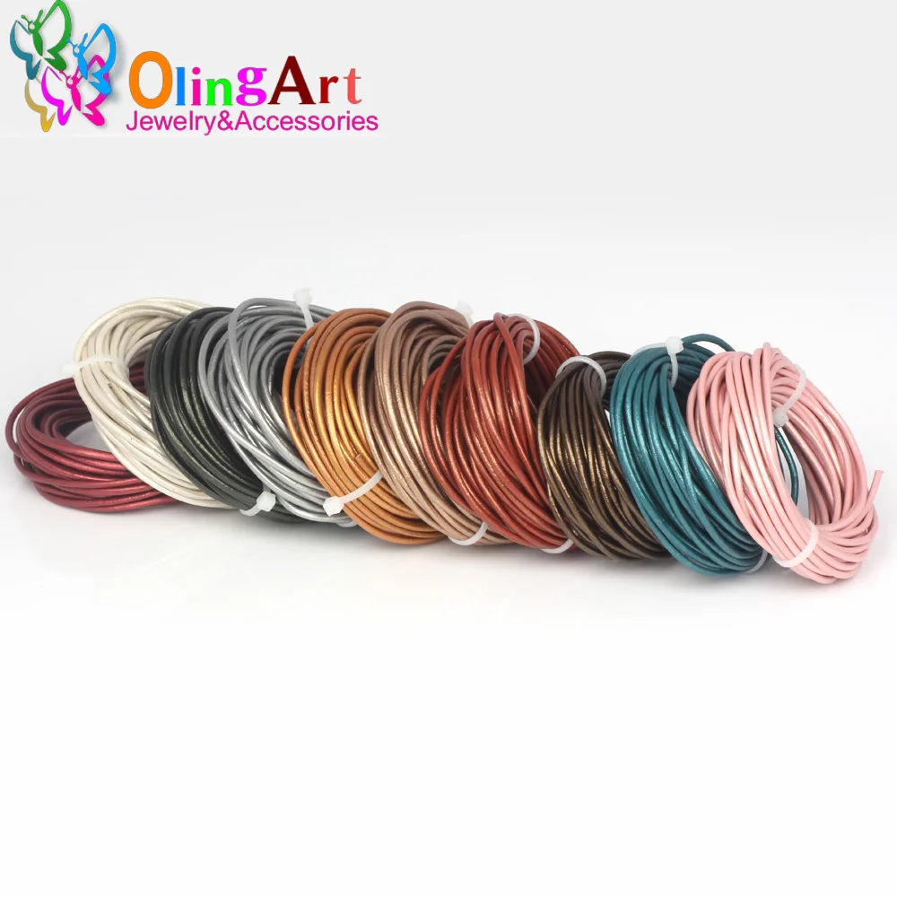 OlingArt 1.5mm 10M/Lot Round Pearl Color Genuine Leather Cord/Wire/Jewelry Making DIY Necklace Bracelet Eardrop Hair Accessories