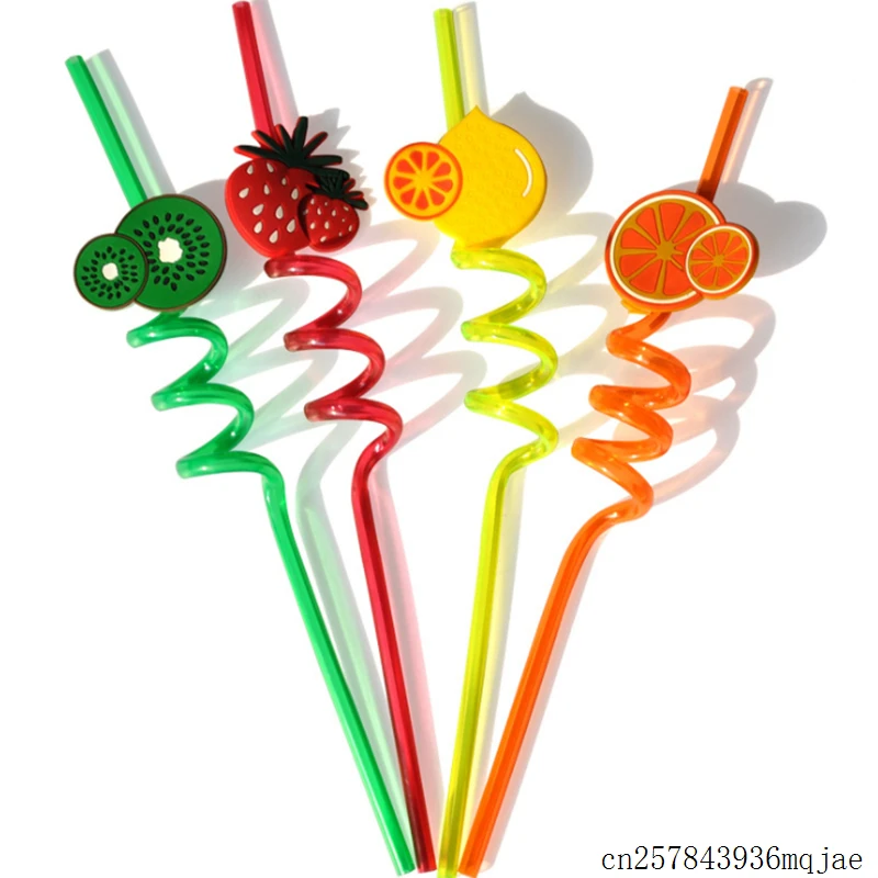 

200pcs 3D Fruit Shape Drinking Straws Reusable Straw Flexible Plastic Bar Tools Wedding Party Cocktail Accessories