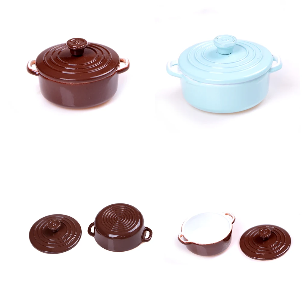 1:12 Schaal Dollhouse Miniatuur Keukengerei Koken Ware Mini Pot Ketel Pan Met Deksel Poppenhuis Accessoires Spelen Keuken Speelgoed