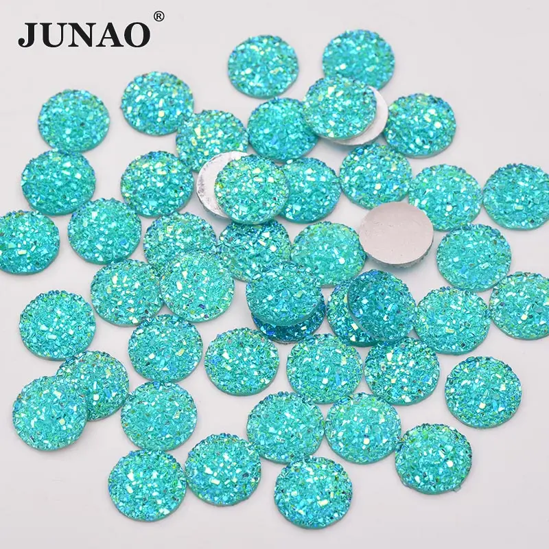 JUNAO 50Pcs 12mm Shiny Purple AB Crystal Rhinestones Round Resin Stones Applique Non Hotfix Diamond Flatback Crystal For Crafts