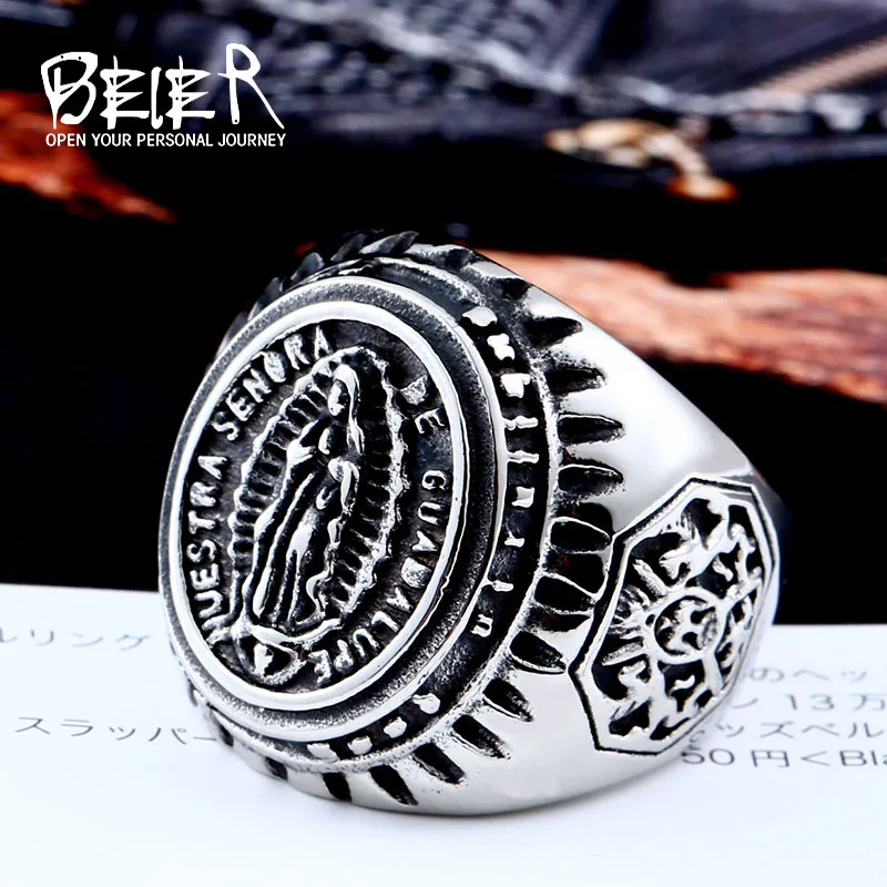 Beier new arrive 316L Stainless Steel domineering figure man Ring Fashion Jewelry Virgin Mary men Ring gift LLBR8-281R