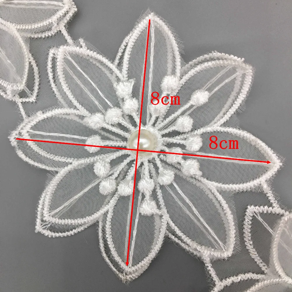 2 metry rozpuszczalnego z kwiatami i koralikami perłowa koronka wykończenia haftowane wstążki krawiectwo dekoracja do sukni ślubnej