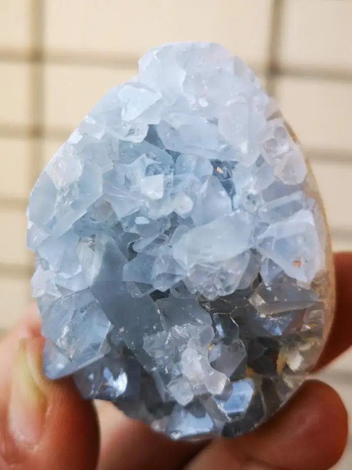 Natural celestite geode quartz cluster crystal specimen healing